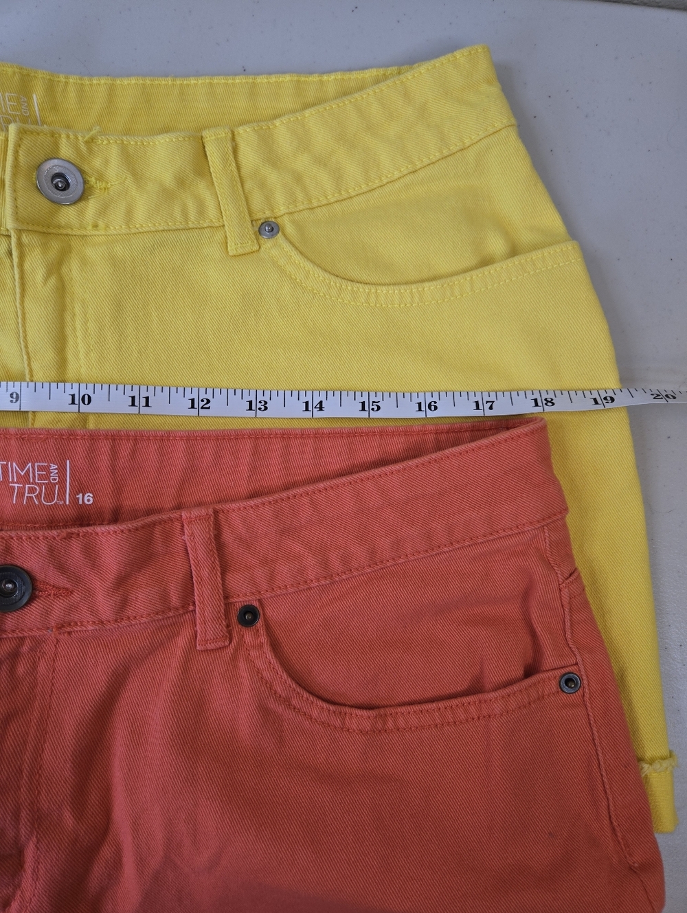 2 Time and Tru Denim Shorts Bundle Size 16 Yellow and Coral - Picture 6 of 11